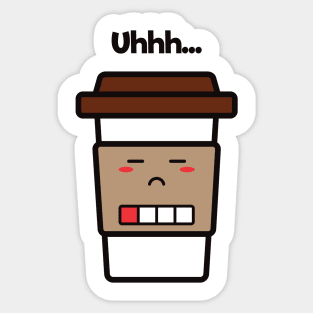 Uhhh... | Coffee Cup | Charging | Low Battery | Cute Kawaii | Dark Gray Sticker